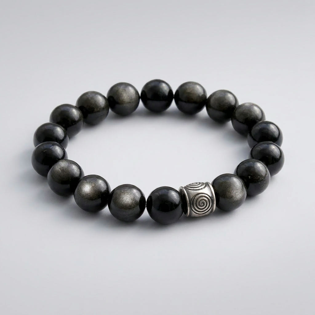Spiral Ground 12mm Obsidian & Tiger's Eye Bracelet | Grounding & Daily Balance | Harmysoul