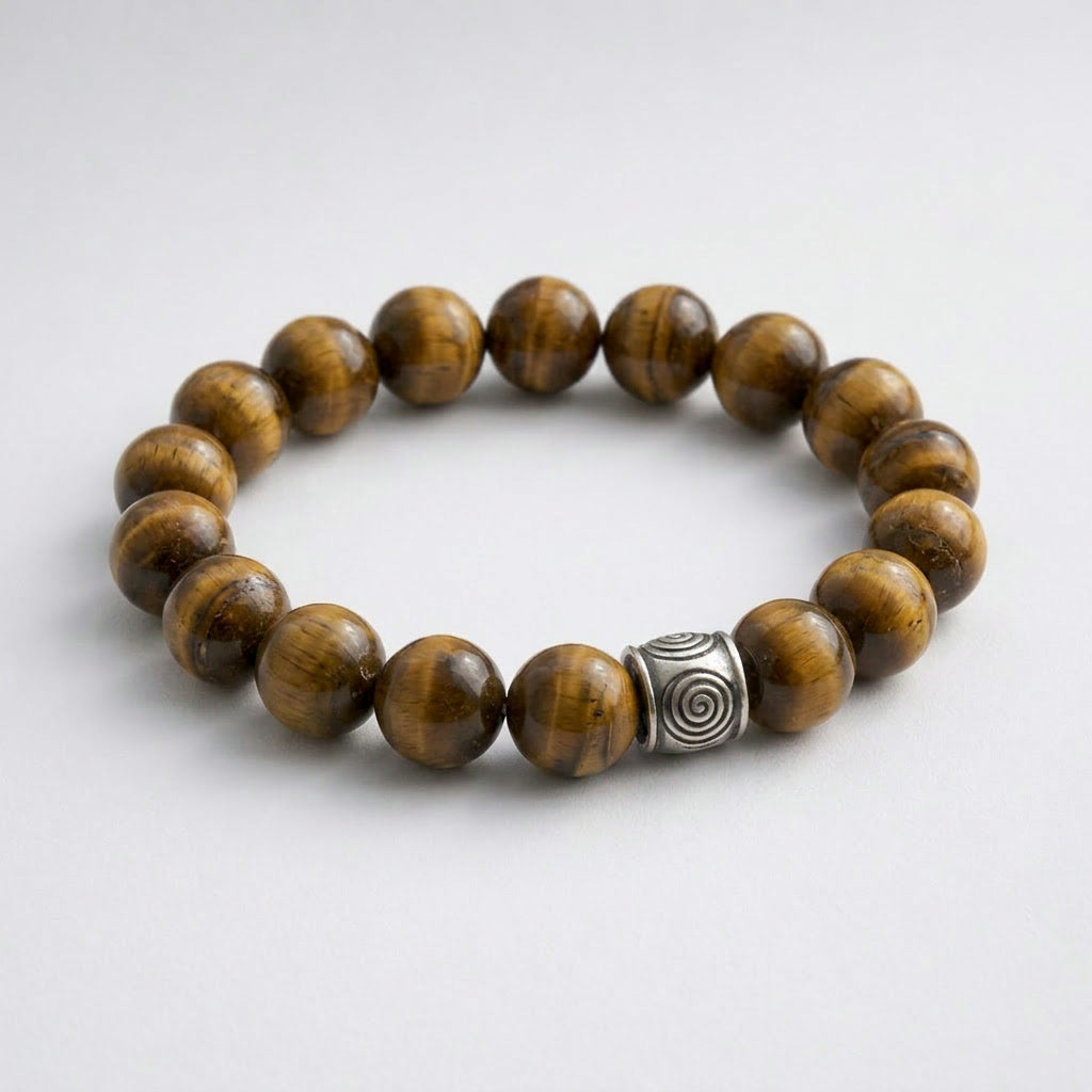Spiral Ground 12mm Obsidian & Tiger's Eye Bracelet | Grounding & Daily Balance | Harmysoul