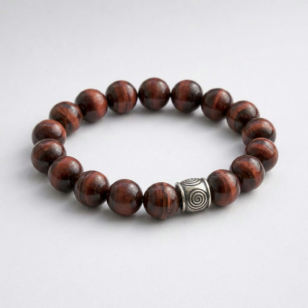 Spiral Ground 12mm Obsidian & Tiger's Eye Bracelet | Grounding & Daily Balance | Harmysoul