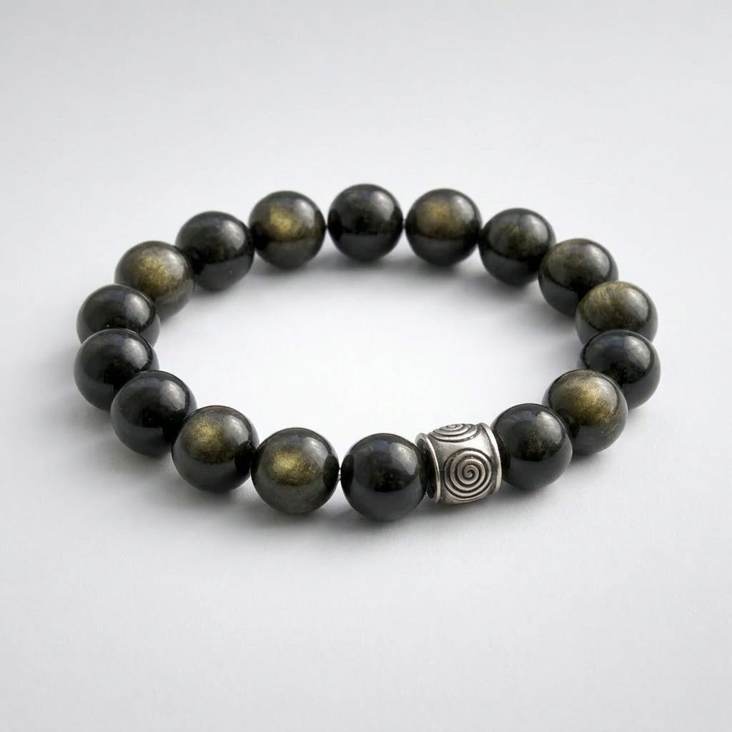 Spiral Ground 12mm Obsidian & Tiger's Eye Bracelet | Grounding & Daily Balance | Harmysoul