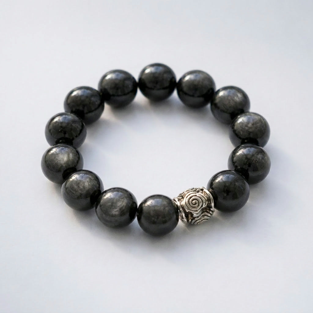 Spiral Guardian 14mm Obsidian Bracelet | Protection & Grounding | Harmysoul