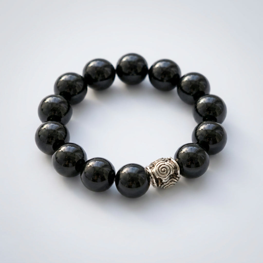Spiral Guardian 14mm Obsidian Bracelet | Protection & Grounding | Harmysoul