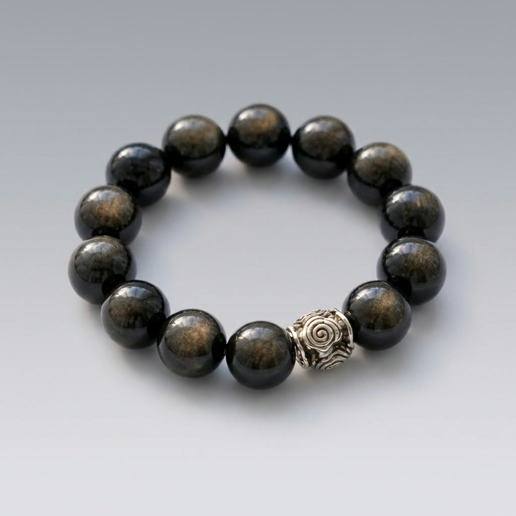 Spiral Guardian 14mm Obsidian Bracelet | Protection & Grounding | Harmysoul