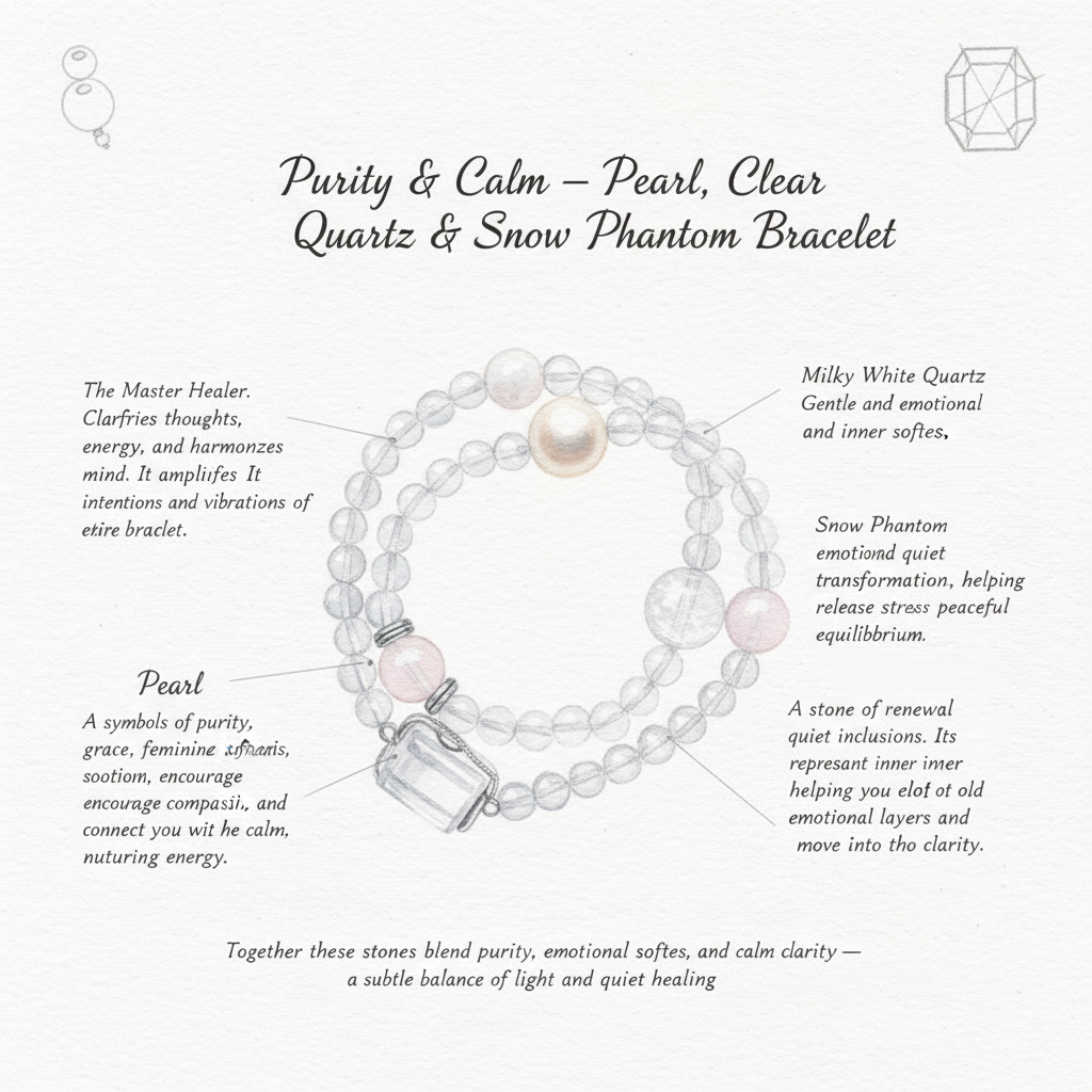 Purity & Calm – Pearl, Clear Quartz & Snow Phantom Bracelet