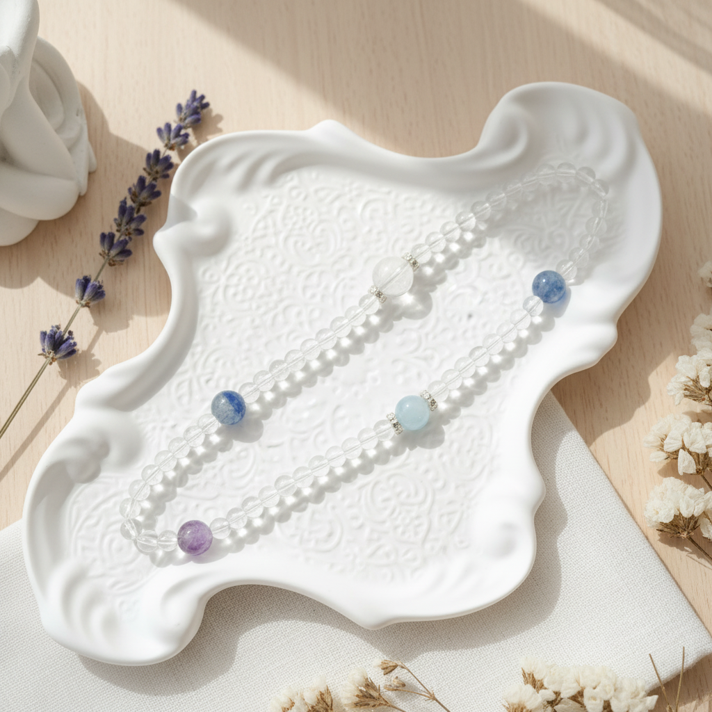 Clarity & Inner Peace – Kyanite, Aquamarine, Amethyst & Clear Quartz Bracelet