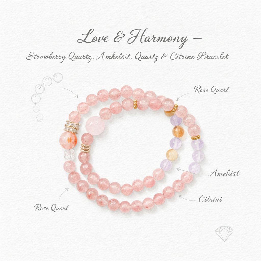 Love & Harmony – Strawberry Quartz, Amethyst, Rose Quartz & Citrine Bracelet