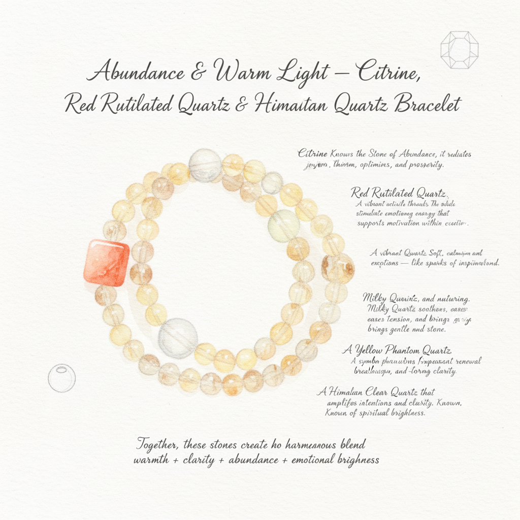 Abundance & Warm Light – Citrine, Red Rutilated Quartz & Himalayan Quartz Bracelet