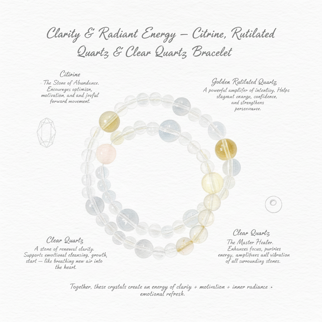 Clarity & Radiant Energy – Citrine, Rutilated Quartz & Clear Quartz Bracelet