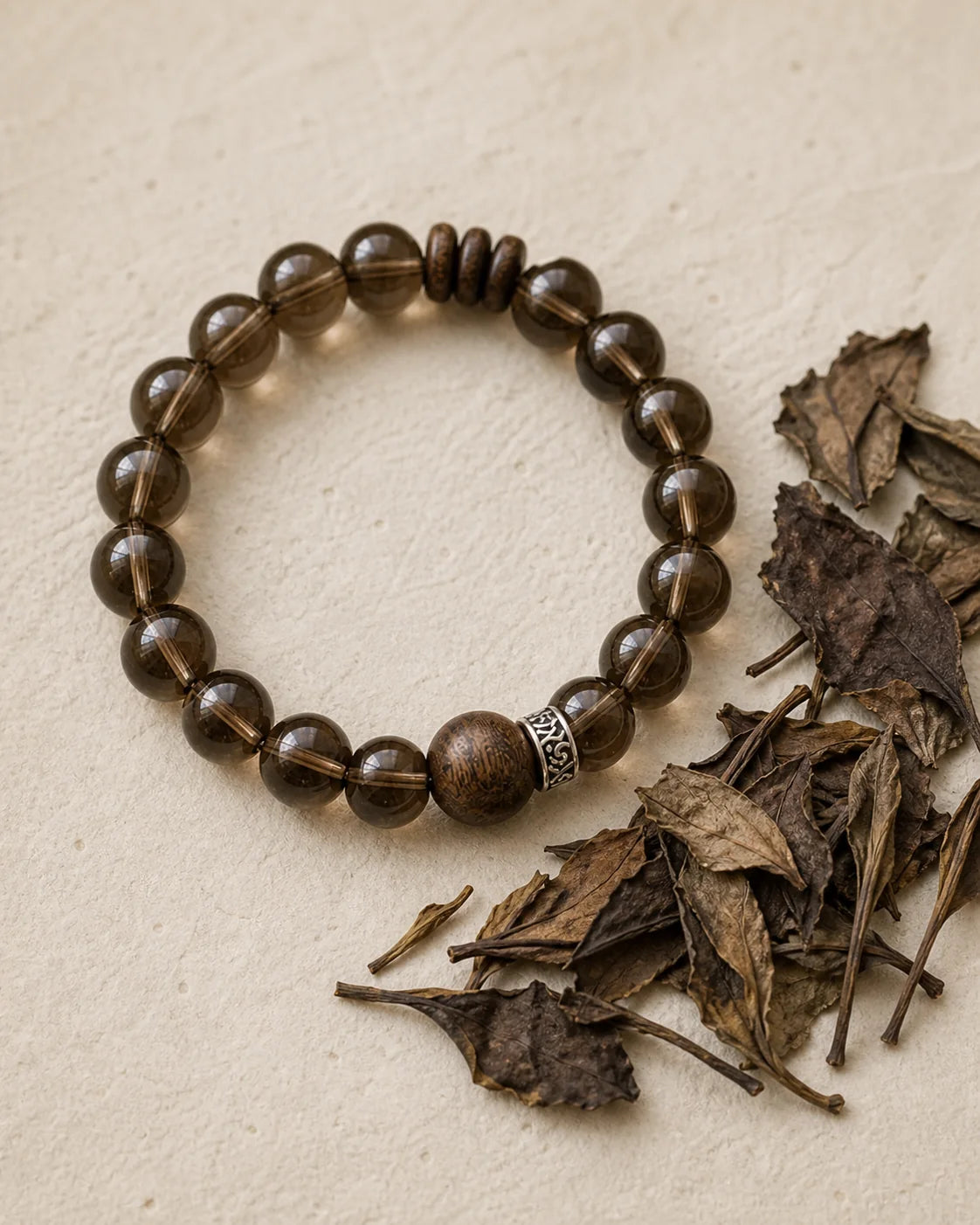 Aged Shou Mei tea leaves and ritual setting