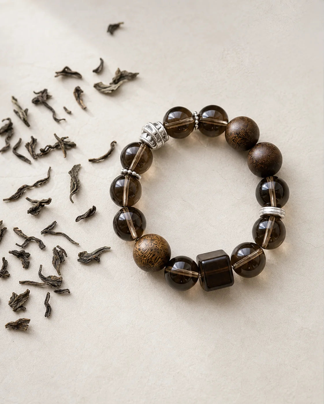 Ancient Tree Sheng Pu’er tea leaves and ritual setting