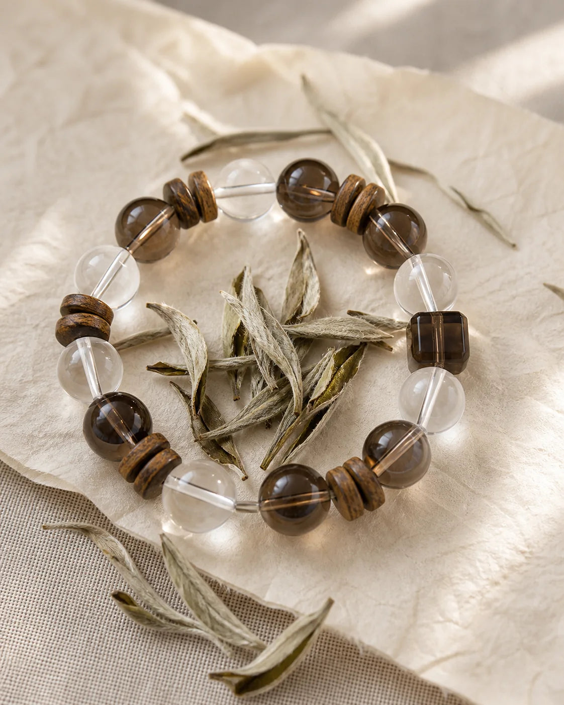Clear White Tea tea leaves and ritual setting