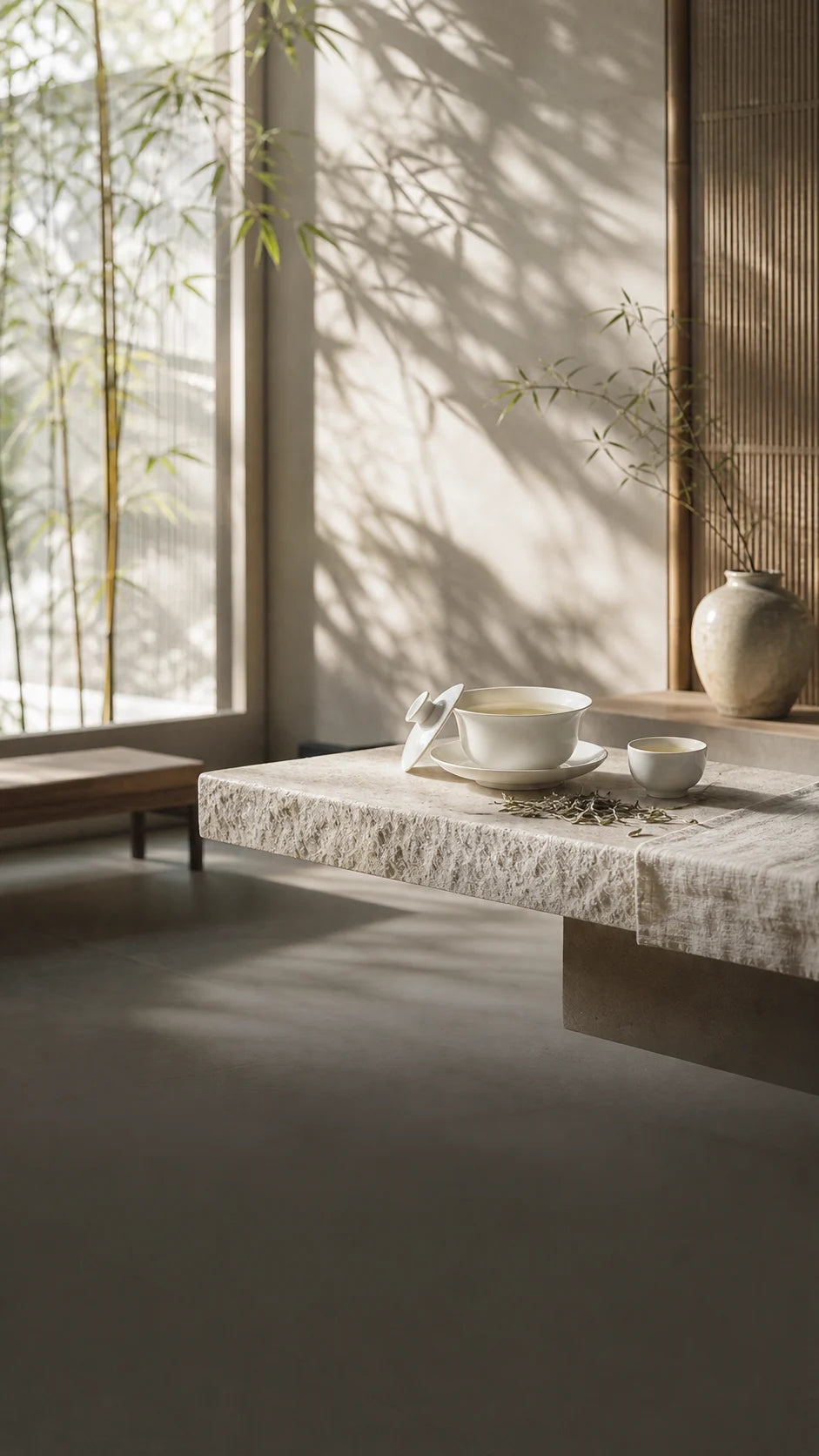 A quiet tea-room scene at dawn